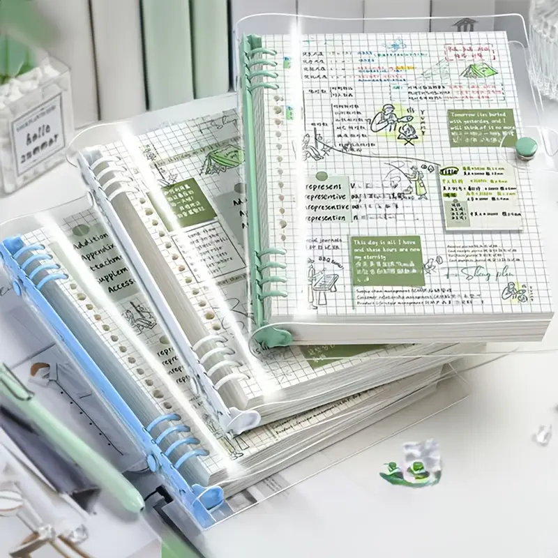 240-Page A5 Clear Soft Cover Loose-Leaf Lattice Book with Perforated Pages, Detachable Spiral, Waterproof Design, Daily Office Supplies, Perfect Gift Choice, Musical Elements Notebook Refillable Guided Journal Planner Notebook Workbook fantasy theme
