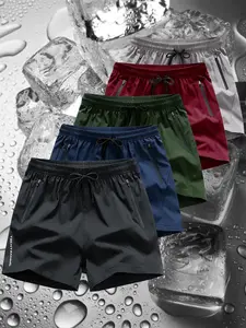 Men's Letter Print Zipper Pocket Shorts, Casual Breathable Athleisure Quick Drying Straight Leg Traveling Shorts, Mens Shorts, Workout Clothes, Active Wear, Men's Bottoms for All Seasons, Shorts for Men, Workout Gym Shorts