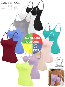 Women's Tank Top with Bra Padding, Adjustable Straps, Sleeveless, Slim Fit, Casual Style, All Seasons, Plain Design, Organic Textile, Underwear