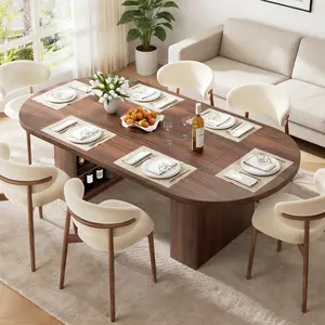 Jocoevol A round-arc-shaped dining table with three layers of storage and four legs assembled together, featuring a tabletop.