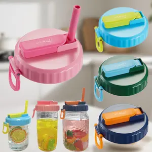Summervibes DIPESI 4-Pack Wide Mouth Mason Jar Lids with Flip-Up Straw – Reusable BPA-Free Drinking Lids for Ball & Kerr Jars, Splash-Resistant Design for Smoothies, Juice & Travel