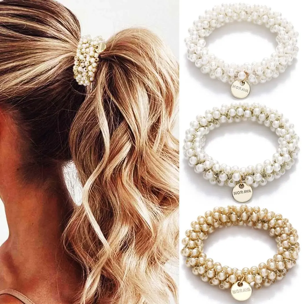 Hair Tie Fancy Ponytail Holders Beaded Scrunchies Hair Accessories for Women
