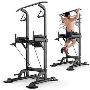 Multi-Function Power Tower Adjustable Pull Up Bar with Dip Station Ab Support Full Body Workout Equipment for Home Gym Use