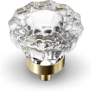 Crystal Cabinet Knobs, 8 Pack Gold Drawer Dresser Knobs, Single Hole Brass Vintage Dresser Handles for Kitchen Cupboard, Closet, Bathroom, Dresser Drawer, Retro Round Flower Design