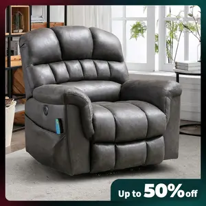 EBELLO Large electric lift sofa for the elderly, imitation leather massage recliner with heating function Grey