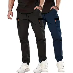Men's 2-piece overalls - multi-pocket design, drawstring waist, elastic fabric, outdoor style for daily work, a must for casual wear