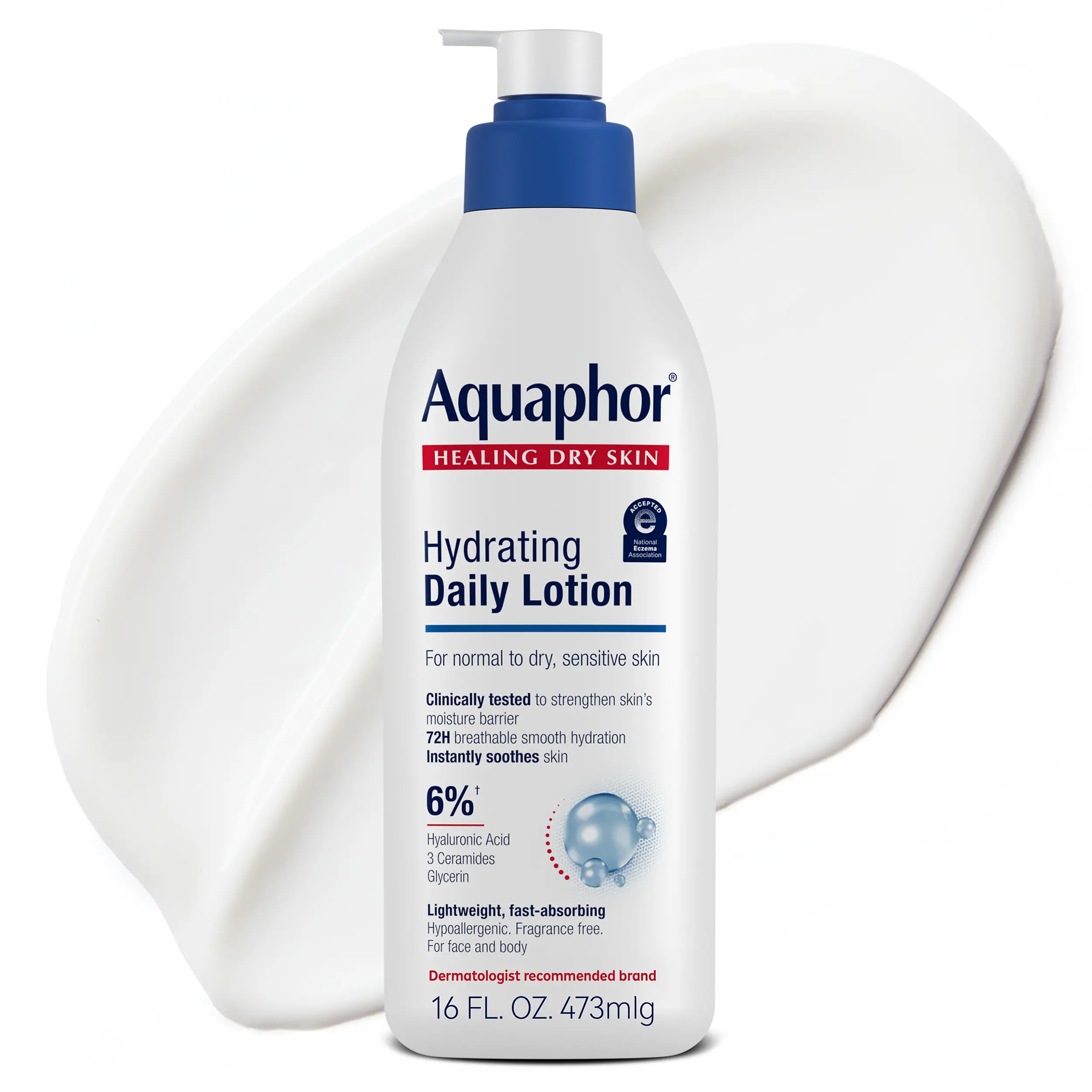 Aquaphor Daily Hydrating Face and Body Lotion, for Normal to Dry, Sensitive Skin, Pump Bottle
