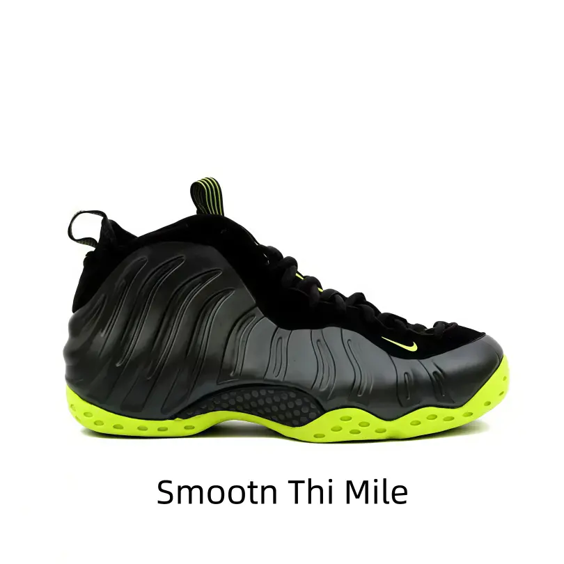 Mid-top bubble basketball sneakers with matte black shell upper and bright neon green outsole, curved textured design delivers cushioned support, great for street style and casual sports.