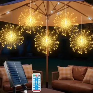 Solar-Powered Hanging Fireworks Lights Set, Remote-Controlled LED Copper Wire String Light, Adjustable 8 Modes Flashing, Smart Sensor, Outdoor Firework Lights