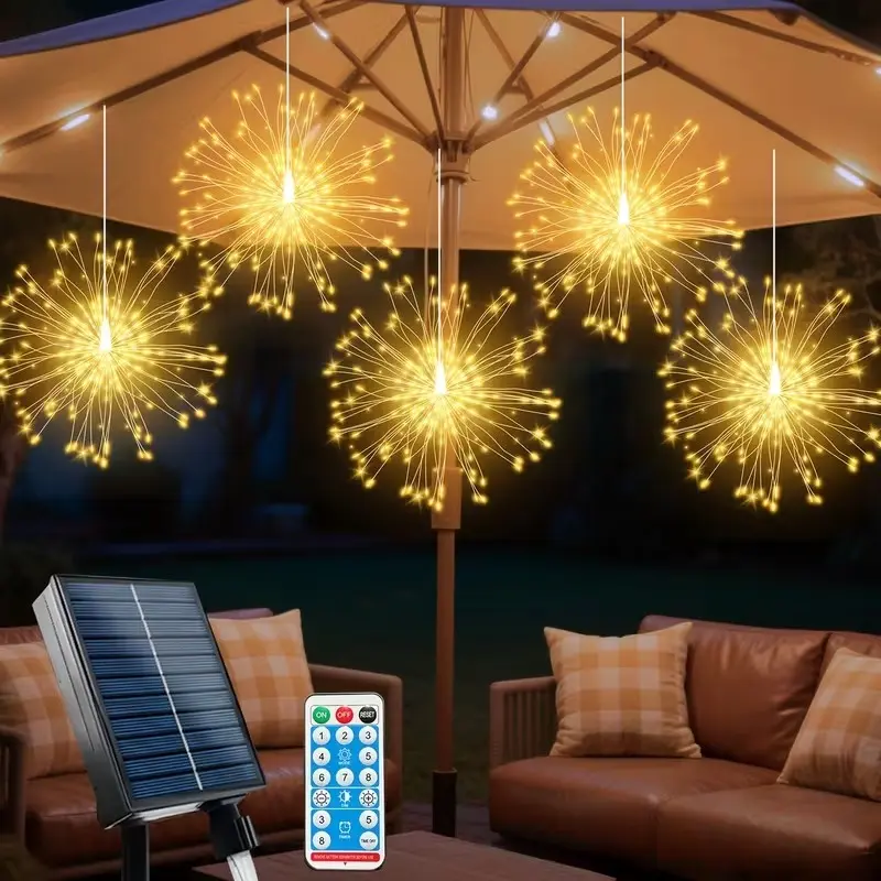 Solar-Powered Hanging Fireworks Lights Set, Remote-Controlled LED ...