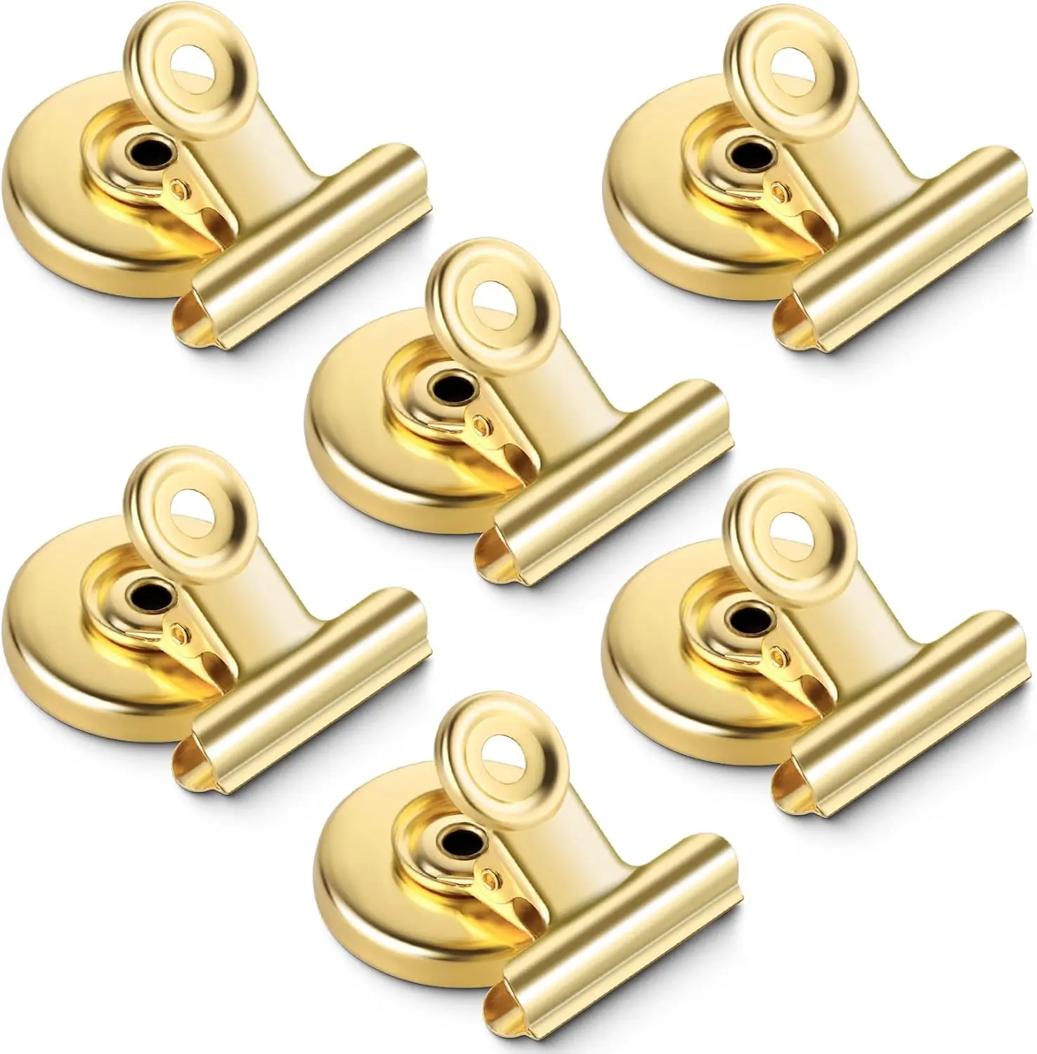 6 Pack Magnetic Clips Heavy Duty, Magnet Clips for Fridge, Refrigerator Magnets, Strong Magnetic Clip,Scratch Free Magnets with Clip for Refrigerator, Whiteboard, Classroom, Locker(Gold)