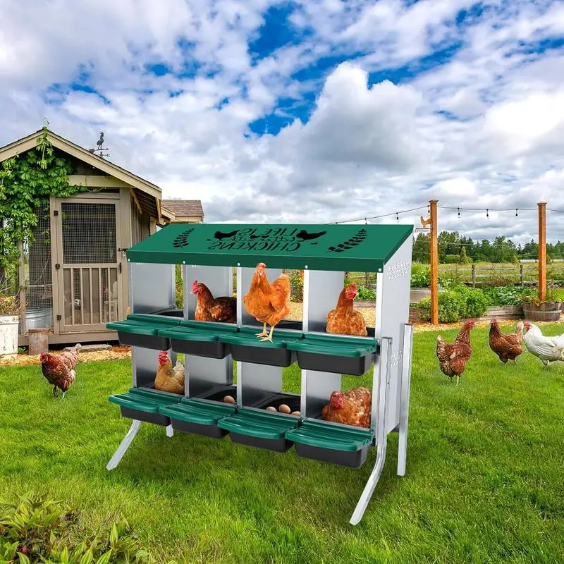Nesting Boxes 8-Holes for Chickens Height-Adjustable with Perch Outdoor Enclosure for 8-32 Chickens Father's Day Gifts