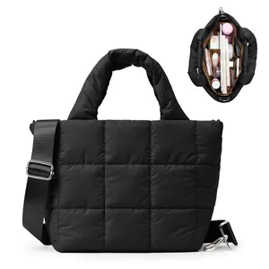 KALIDI Women's Quilted Puffer Tote Bag – Lightweight Multi-Layer Nylon Shoulder Handbag with Adjustable Strap