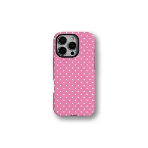Hot Pink White Polka Dots Case - Retro Dotted Design |     Military-grade shockproof protection, Compatible with iPhone 17 16 15 14 13 12 11 X Plus/Air/Pro Max/Pro & Samsung Galaxy Series, Tough premium Phone Case .
