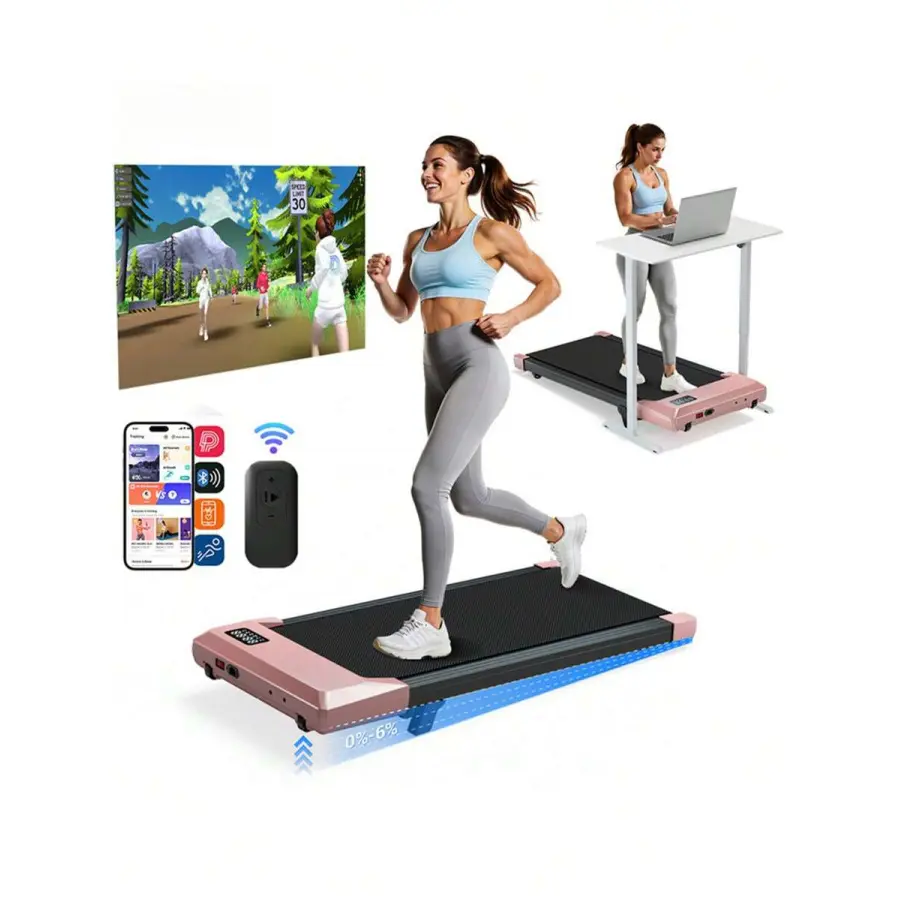 Inclined Folding Treadmill - Aluminum Alloy Under Desk Model, 2.5HP Quiet Motor, 6% Slope, Remote Control, LED Display, 300LBS Capacity, Ultra-Thin, Portable Easy-Operate Home Gym System Workout Station