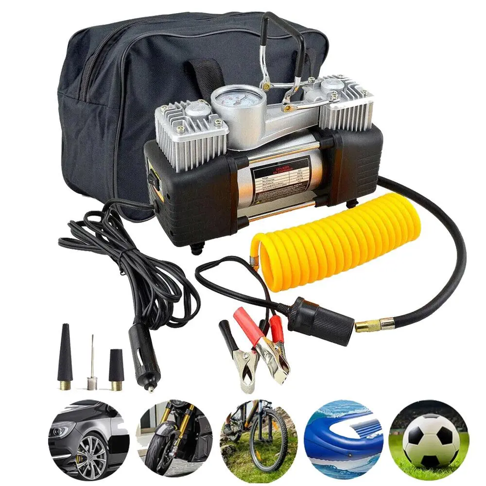 Reliable 12V Heavy‑Duty Tire Inflator Compressor, 2.54 CFM Quick Fill, Heat Dissipation Design, Complete Accessory Kit for Family, Off‑Road and Emergency Repairs