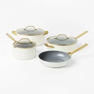 7pc Nonstick Ceramic Coated Aluminum Cookware Set with Champagne Handles Cream - Figmint