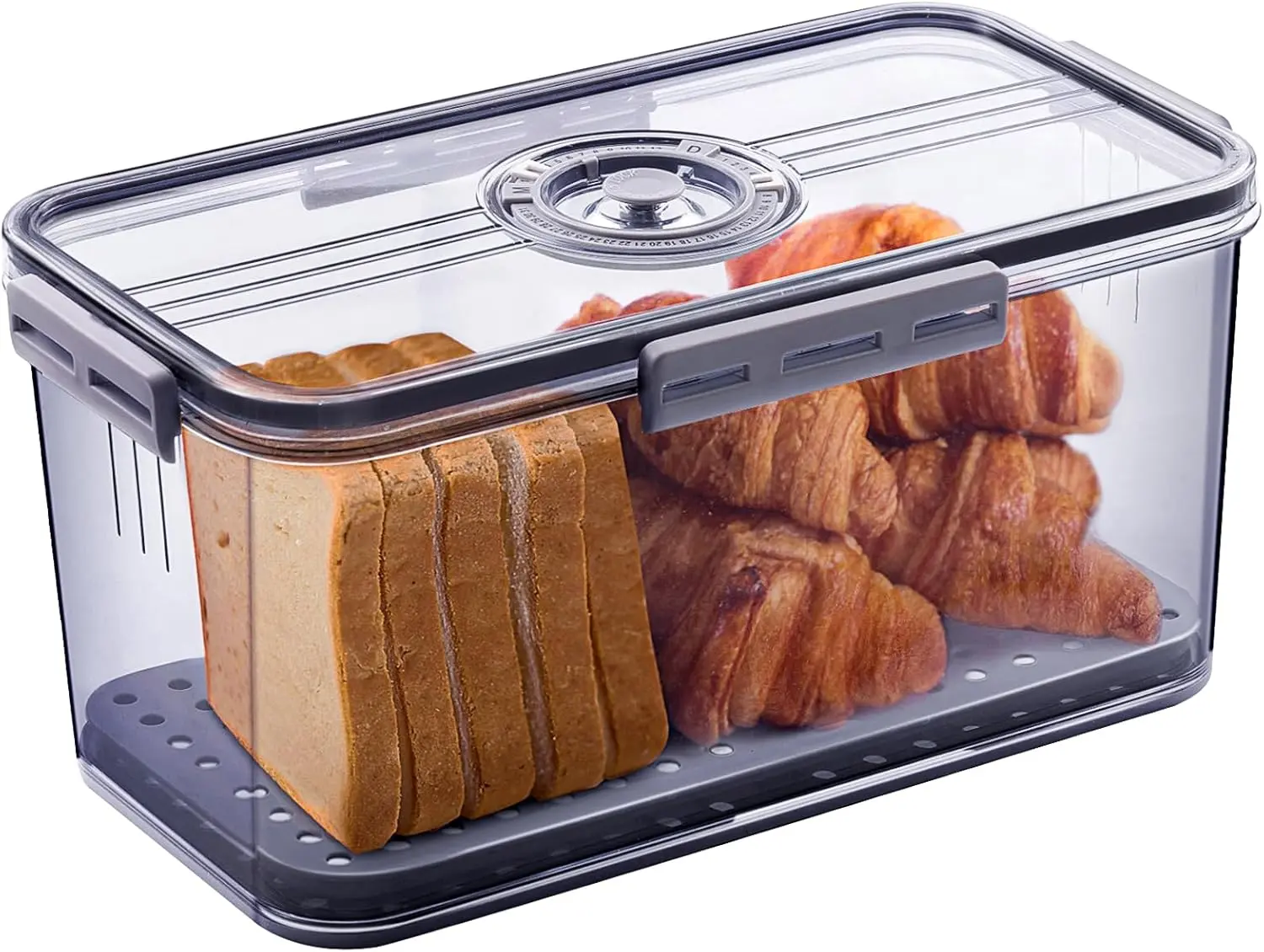 Bread Boxes for Kitchen Counter Airtight, Time Recording Bread Storage Container with Lid, Bread Keeper for Homemade Bread, Toast, Donut and Cookies, Grey