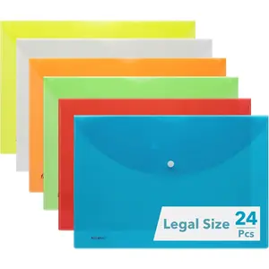 24 count Legal Size Plastic Envelopes with Snap Closure 9"x12", 6 Assorted Colors, File Folder Organizer to Hold Document A4 Size,  Letter, for School and Office Supplies
