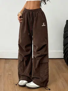 Viral Brown Corduroy Cargo Pants! Baggy Wide-Leg Fit, Adjustable Drawstrings & Utility Pockets – Y2K Streetwear Aesthetic for Skater & Grunge Outfits. TikTok Trendy Cozy Graphic Trousers!