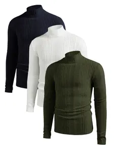 Men's Mock Neck Pullover Sweater, Solid Color Plain Long Sleeve T-Shirt, Casual and Formal Fit, Regular Size, Comfortable Knitwear, Menswear