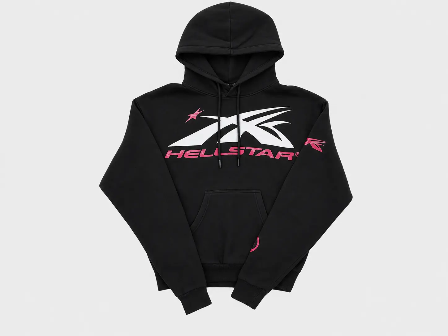Hellstar Futuristic Star Graphic Hoodie, Bold Logo Streetwear Pullover, Y2K Urban Sweatshirt, Casual Graphic Hoodie