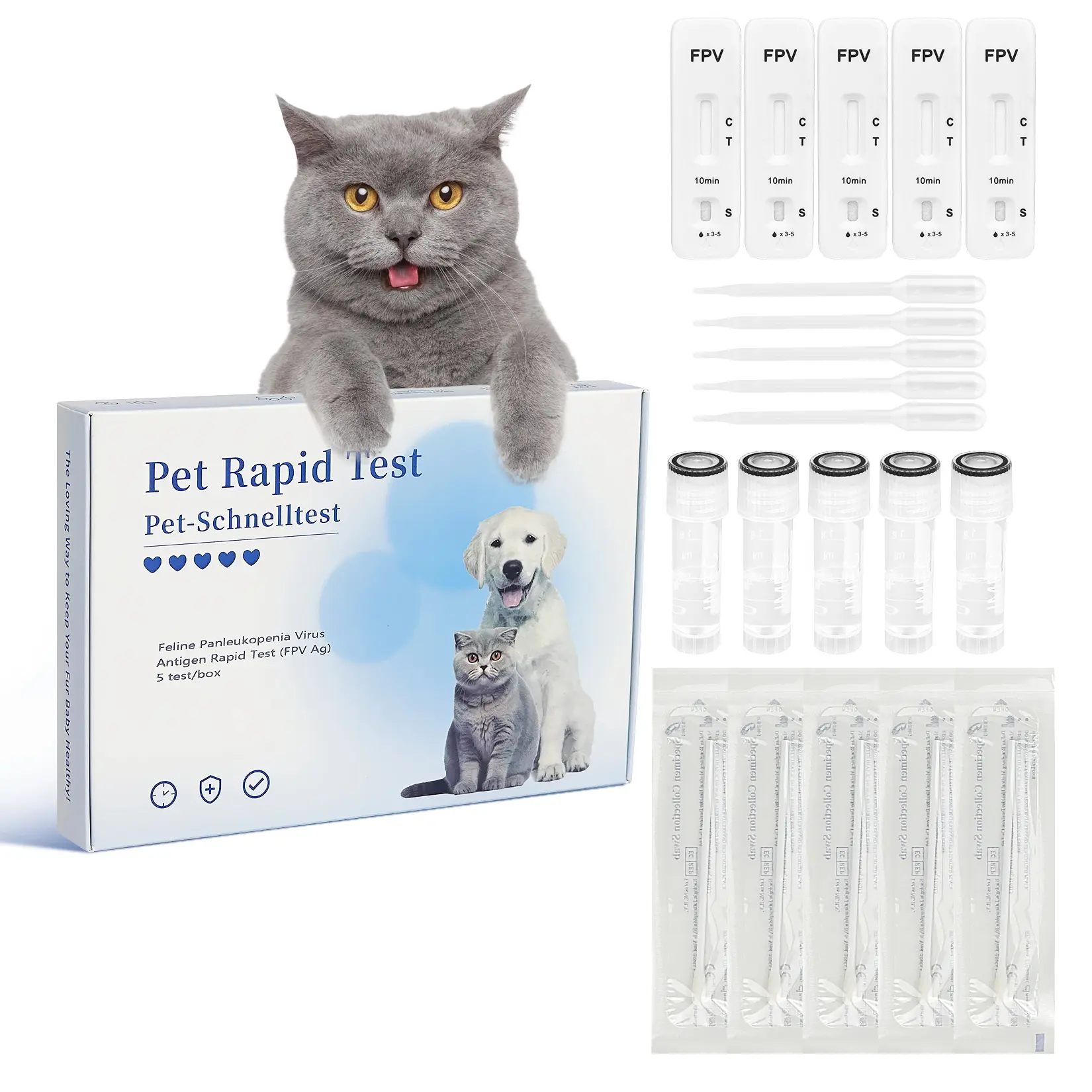 PawsXfun Feline Panleukopenia Virus (FPV) Test Kit, 5-Min Cat Healthcare Fecal Detection, Non-Invasive, Accurate for All Breeds & Ages