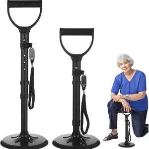【SUMNEW-SHOP】Adjustable Height for Standing, Designed to Assist Individuals in Rising from The Floor Or Bed, Made of Metal, Suitable for Users (Black)