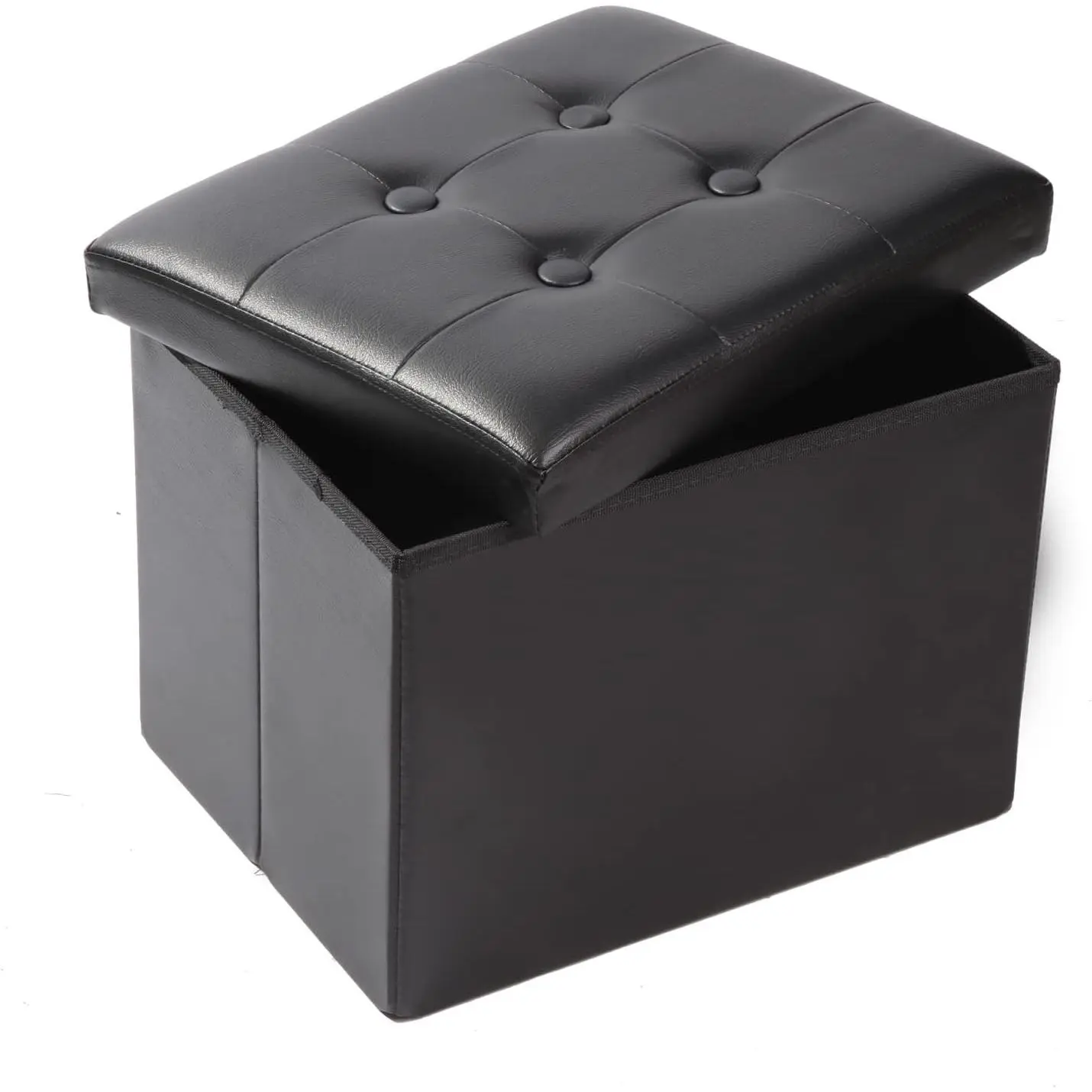 Storage Ottoman Footrest Stool Small Ottoman with Storage Foldable Ottoman Leather Foot Rest Footstool Bench for Living Room 17x13x13inches Black
