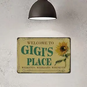 Vintage Sunflower Metal Tin Plaque - 20x30cm/8x12in GIGI's Place Welcome Hanging Wall Art, Easy-to-Hang Home Decor Accessories, Porch Signs, Garden Signs for Outside, Flowers Themed Gift