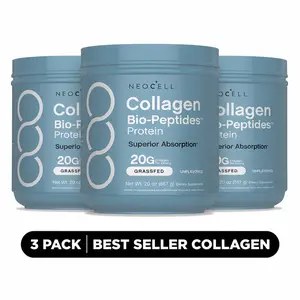 3x NeoCell Collagen Bio-Peptides Powder 20oz - Grassfed Protein Supplement - Advanced with 18 Essential Amino Acids