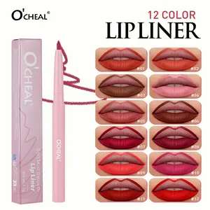 O'cheal Lip Liner Set 12 Colors, Matte Waterproof Long-Lasting, Precise Definition, Full Lips Makeup, Essential for Beginners