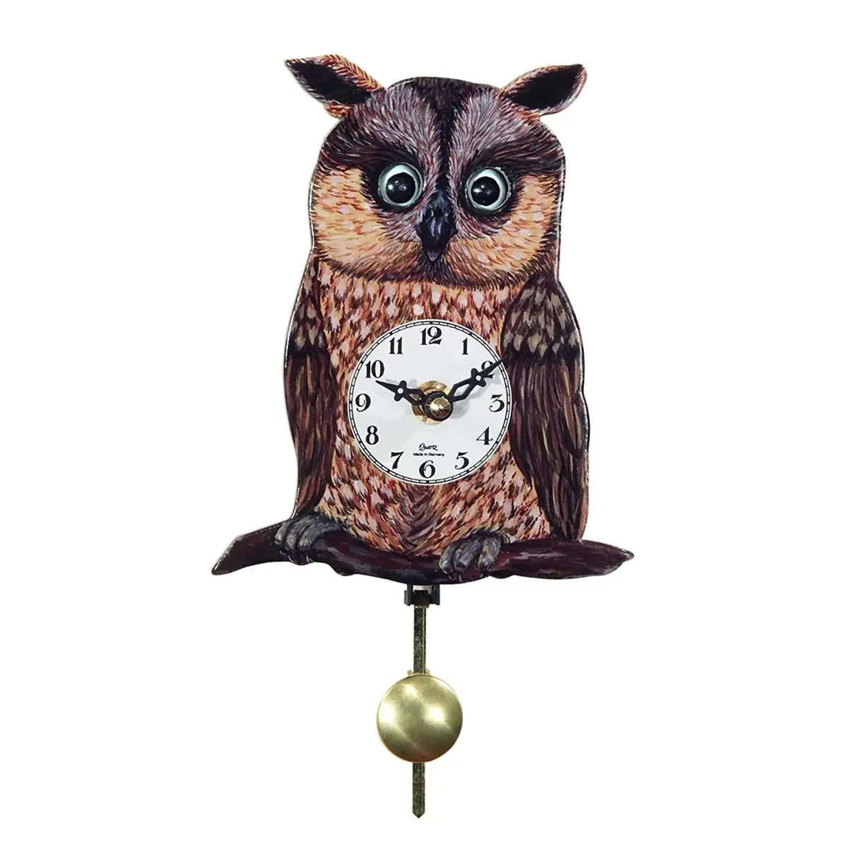 CUCKOO River City OWL-06Q Traditional Owl Shape Wall Clock - Decorative Home Decor, Moving Eyes, Pendulum Swing, 2 lbs, Battery-Operated, Ideal Gift for Bedroom Home Use, Batteries