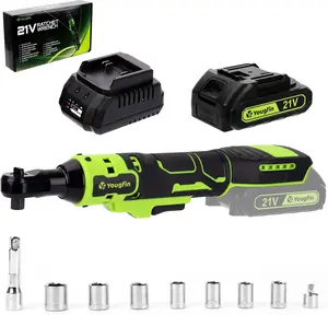Yougfin Electric Ratchet Wrench 21V, 3/8" Cordless Ratchet Wrench 40 N.M, Battery Powered Ratchet with Battery & Charger (2.0Ah), Power Socket Torque Wrench Ratchet with 7 Sockets