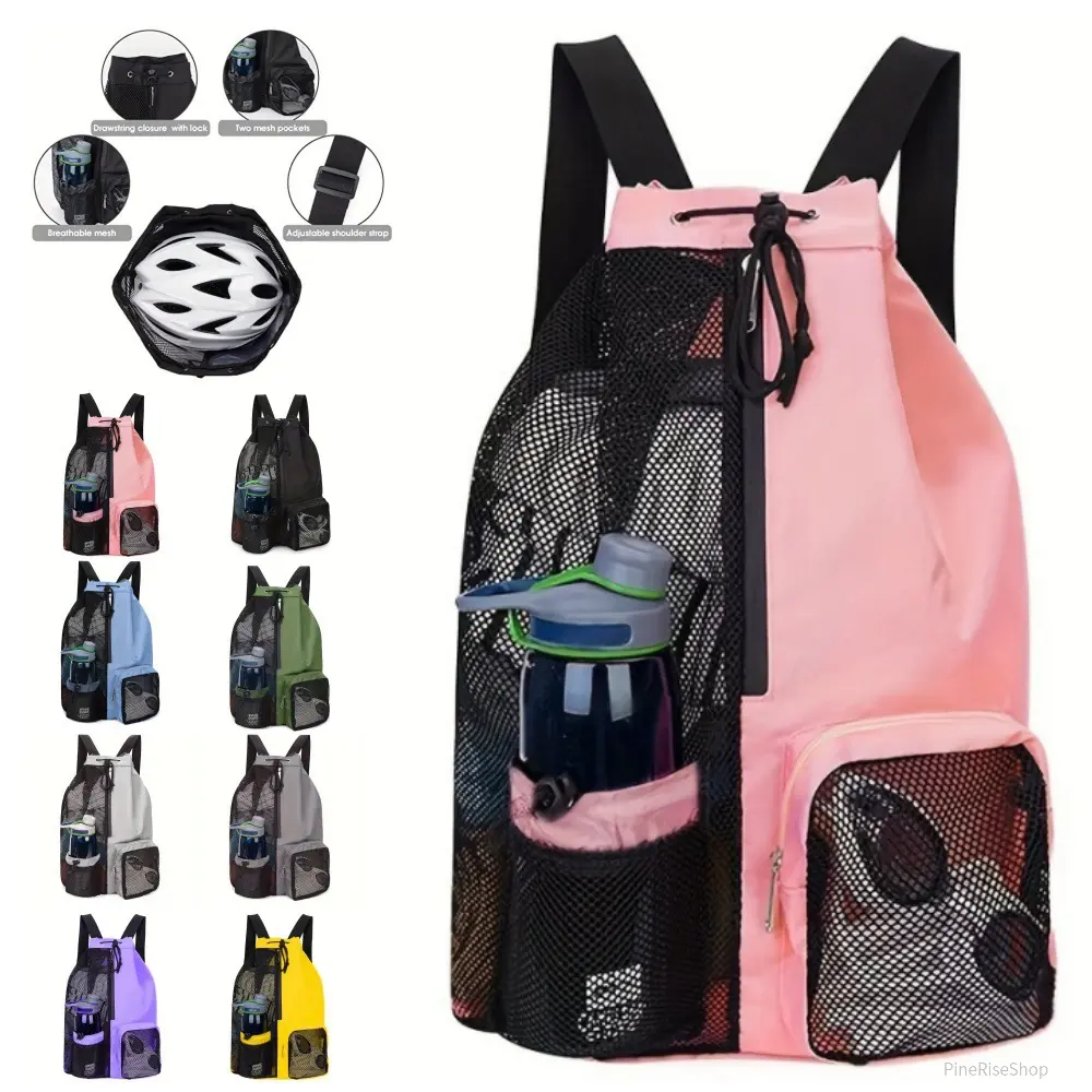 Large Capacity Mesh Drawstring Backpack - Outdoor Swimming, Beach, Gym Fitness Use - Wet-Dry Separation, Breathable, Ultra-Lightweight, Foldable, Portable Travel Sports Sack Pack, Summerwins, Mesh Fabric, Gym Bag