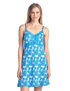 Casual Nights Women's Spaghetti-Strap Spandex-Cotton Fabric Pajama Slip Nightgown Chemise - Blue, Large