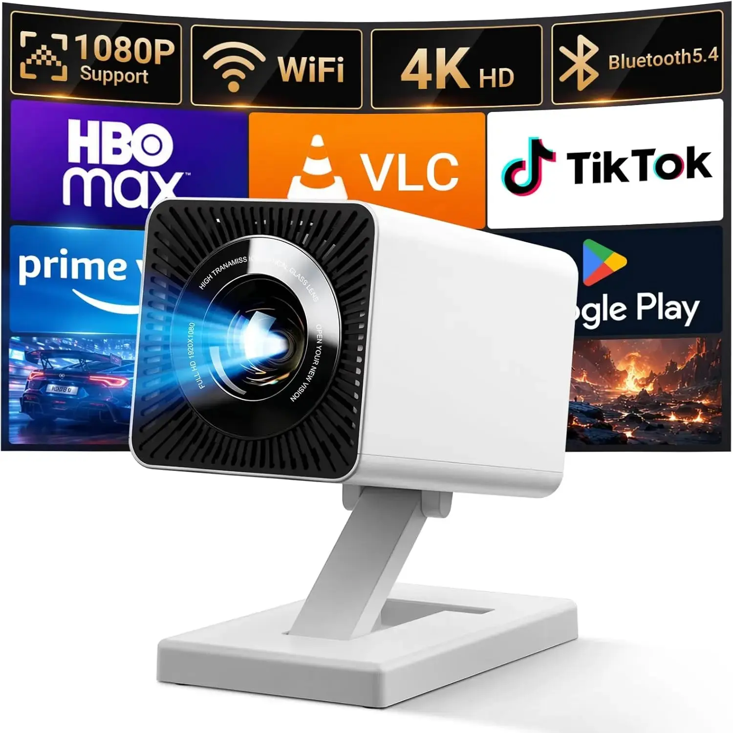 MAYPUG Mini Projector, Projector with Wifi and Bluetooth, 4K 1080P Support Portable Projector 180° Rotatable 130'' Screen Movie Projector Auto Keystone Compatible with HDMI/USB/TV Stick/Smartphone