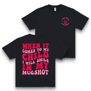 Women's Soft Cotton Graphic Tee - When It Comes to My, I Will Shoot Letter Print, Casual Crew Neck Short Sleeve T-Shirt, Black & Pink Design, Machine Washable, Cute T Shirts