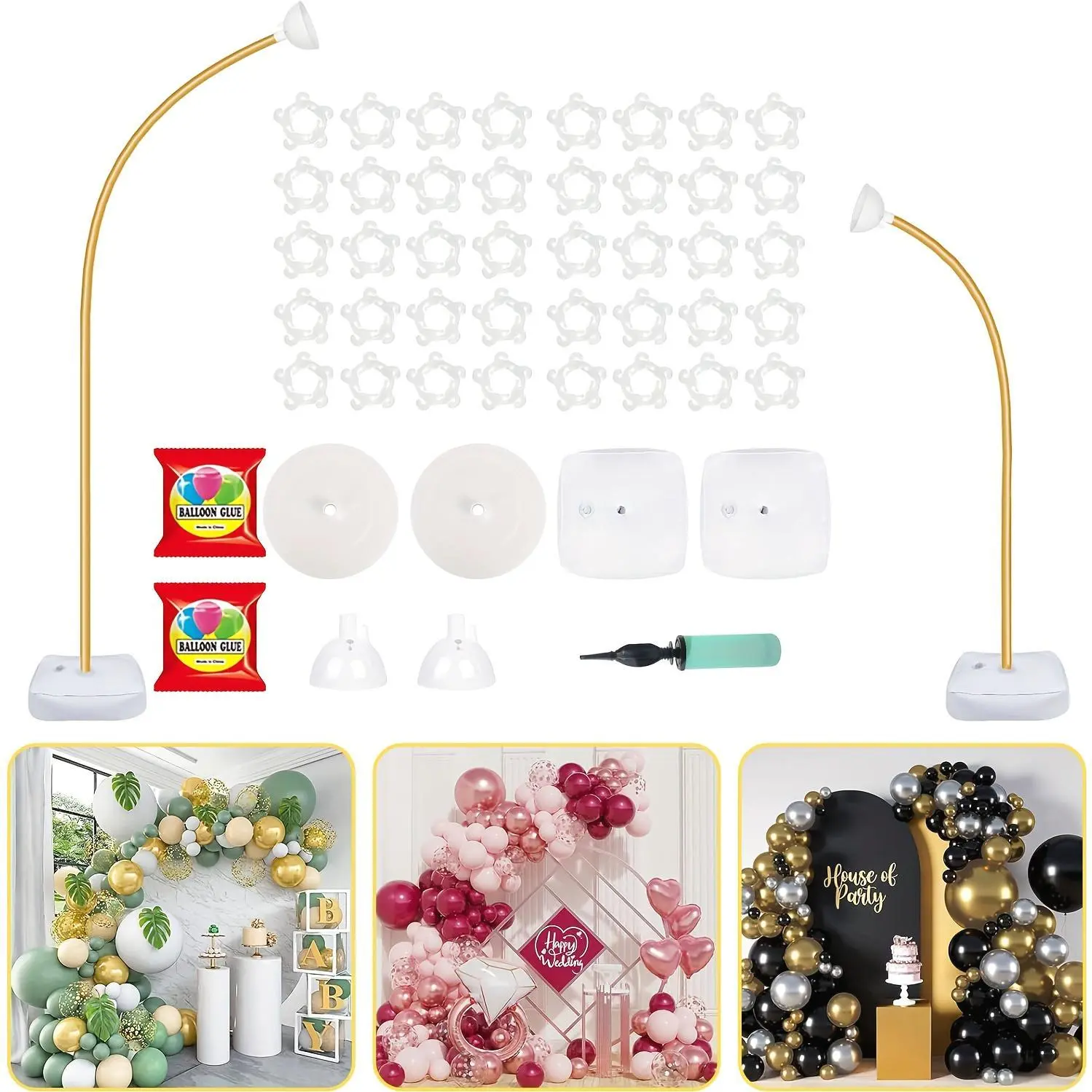 7.5Ft & 6Ft Balloon Arch Stand, Free Bending Shape Balloon Arch Kit, Half Arch Balloon Stand with Base, Balloon Column Stand Kit for Wedding Birthday Shower Graduation Easter Decorations