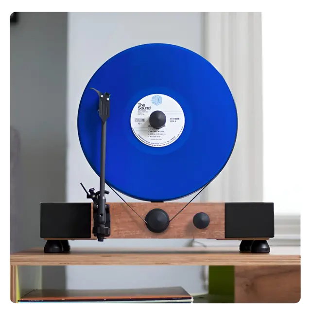 Floating Record vertical Bluetooth turntable with built-in Stereo Speakers and external connectors