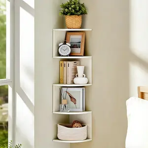 5-Tier White Country Farmhouse Corner Shelf - Heavy-Duty Space-Saving Wall Mounted Storage Organizer, Sturdy Plastic Shelving Unit for Living Room, Bedroom, Kitchen - Easy Installation, Modern Home Decor Rack, Shelves for Storage, Bedroom Organizer