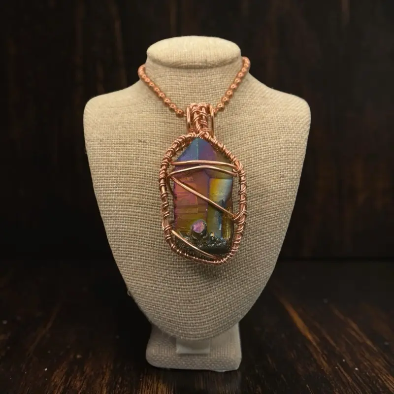 Juma CopperKing Campbell Flame Aura Quartz Chunky Points 24” Copper Necklace