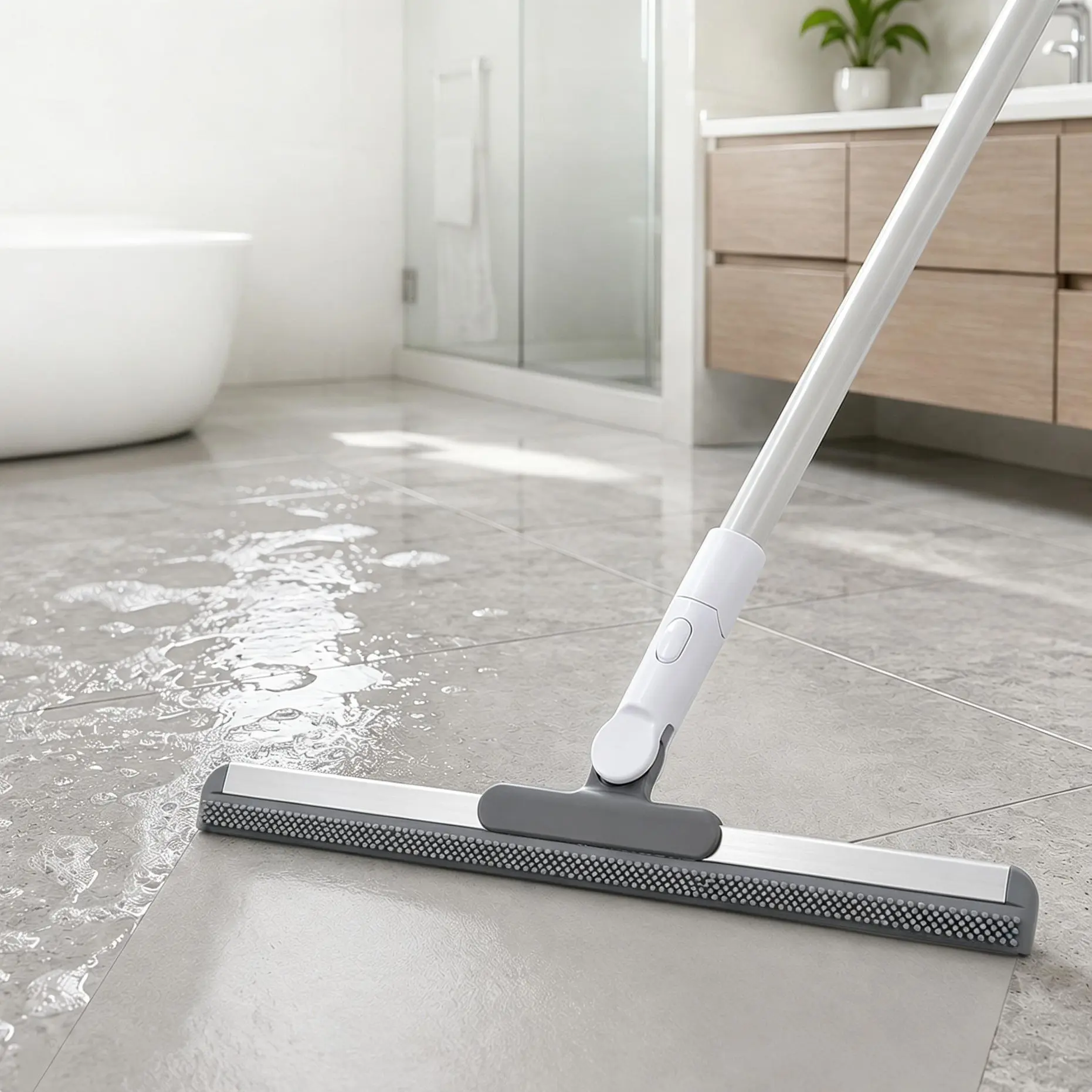 4-in-1 Long-Handled Adjustable Squeegee Scraper Broom - High-Density Silicone Pet Hair & Lint Cleaner Squeegee, Streak-Free Dust Cleaner, 180° Rotatable Retractable Daily Home Care Supply for Garage Floor Cleaning, Holiday Gift
