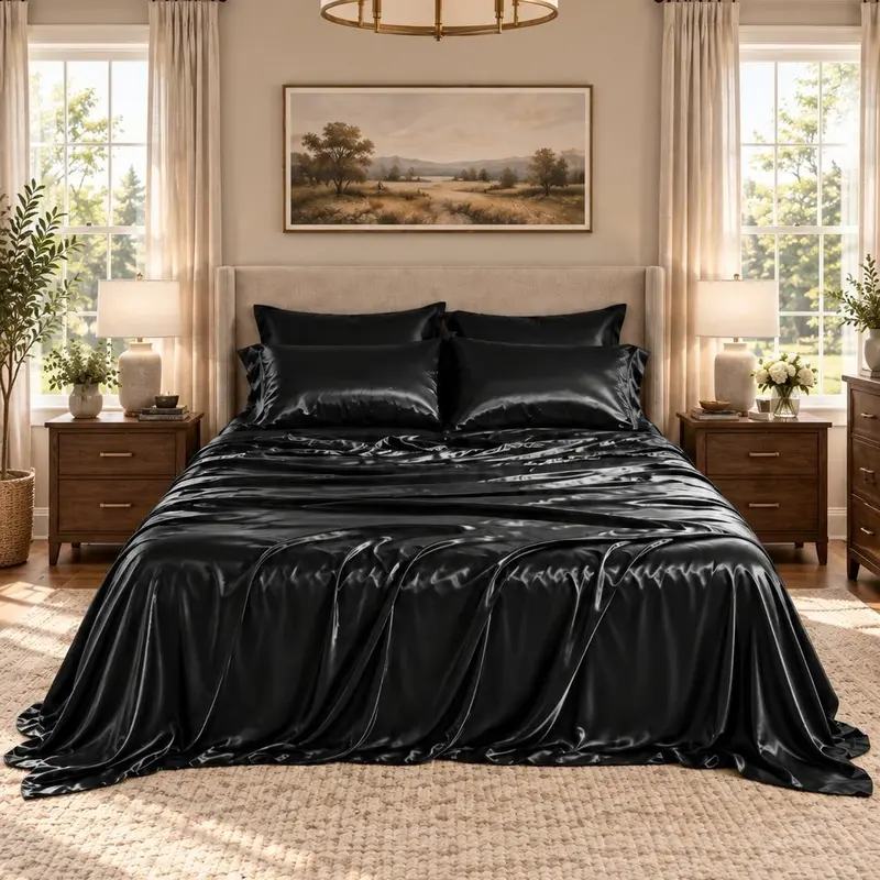 REGENCY HEIGHTS 6-Piece Soft Bedding Set - Silky Breathable Solid Satin Cooling Sheets, Fitted Sheet with Deep 14" Hold (Fits Up to 16" Mattresses), Wrinkle Resistant Bedding, Frizz-Taming, Multi-Size with Cal King Option