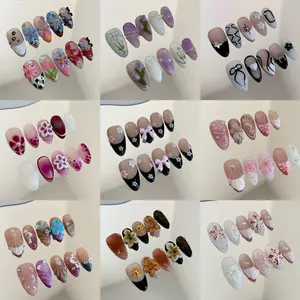 3D FLOWER HANDMADE PRESS ON NAILS,10PCS/SET FAKE NAILS REUSABLE LUXURY ACRYLIC NAILS SET,25-50,LONG COFFIN MEDIUM ALMOND SHORT SQUARE