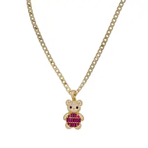 Ruby Teddy Charm Necklace - 14K Gold-Plated