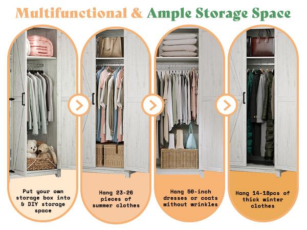 [Spring Sale] AMERLIFE 71'' Farmhouse Armoire Wardrobe Closet with 2 Barn Doors, Storage Cabinet with Hanging Rod & Shelf, Versatile Clothing Storage