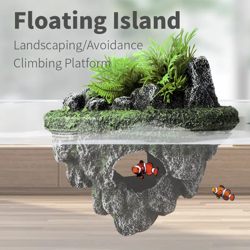 Aquarium Decor Floating Rock Ornament, Aquarium Supplies, Realistic Eco-Friendly Aquatic Plants Fish Tank Decoration, Hideaway Cave Island for Aquariums & Turtle Tanks, Aquarium Decorations