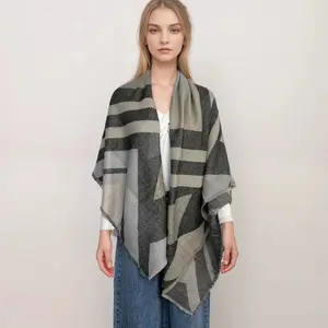 New Arrival: Oversized Beige Stripe Wrap Scarf with Fringe – Cozy & Versatile Layering Piece