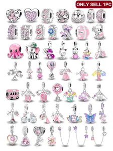 1PC New Original Pink Color Series Flower Octopus Butterfly Tour Bus Hot-air-balloon Suitcase Bead Pendant Thanksgiving Christmas Beads and Pendant Designer Bracelet Making Gift Ladies Daily Wear for Women as Gift Special Choice Letter Charm Beaded